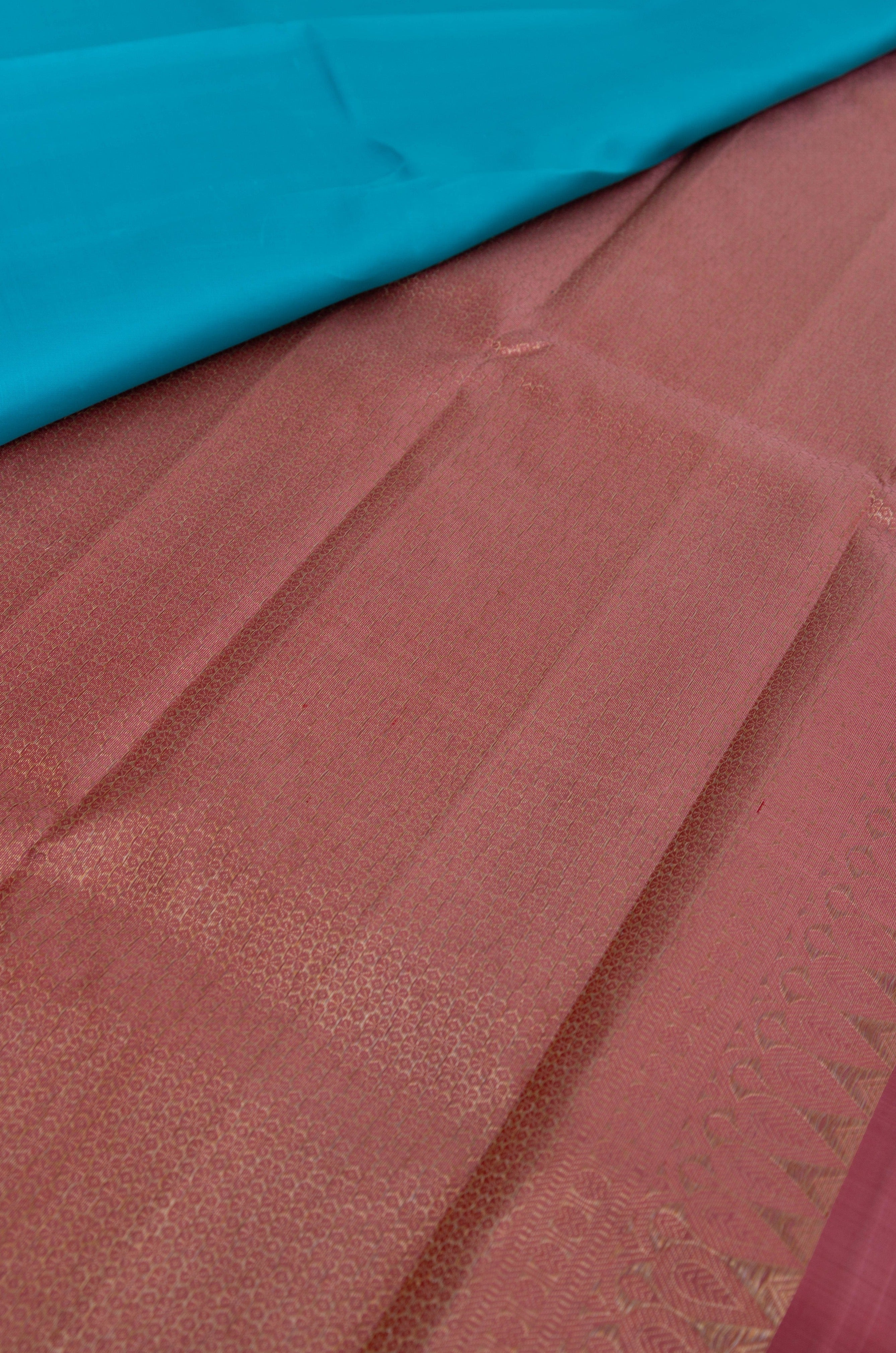 Turquoise Blue Kanjivaram Saree with Coral Pallu