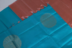 Turquoise Blue Kanjivaram Saree with Coral Pallu