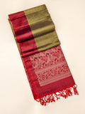 Moss green Soft Silk Saree with maroon border and pallu