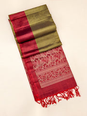 Moss green Soft Silk Saree with maroon border and pallu