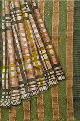 Olive Green Checkered Moonga silk Saree