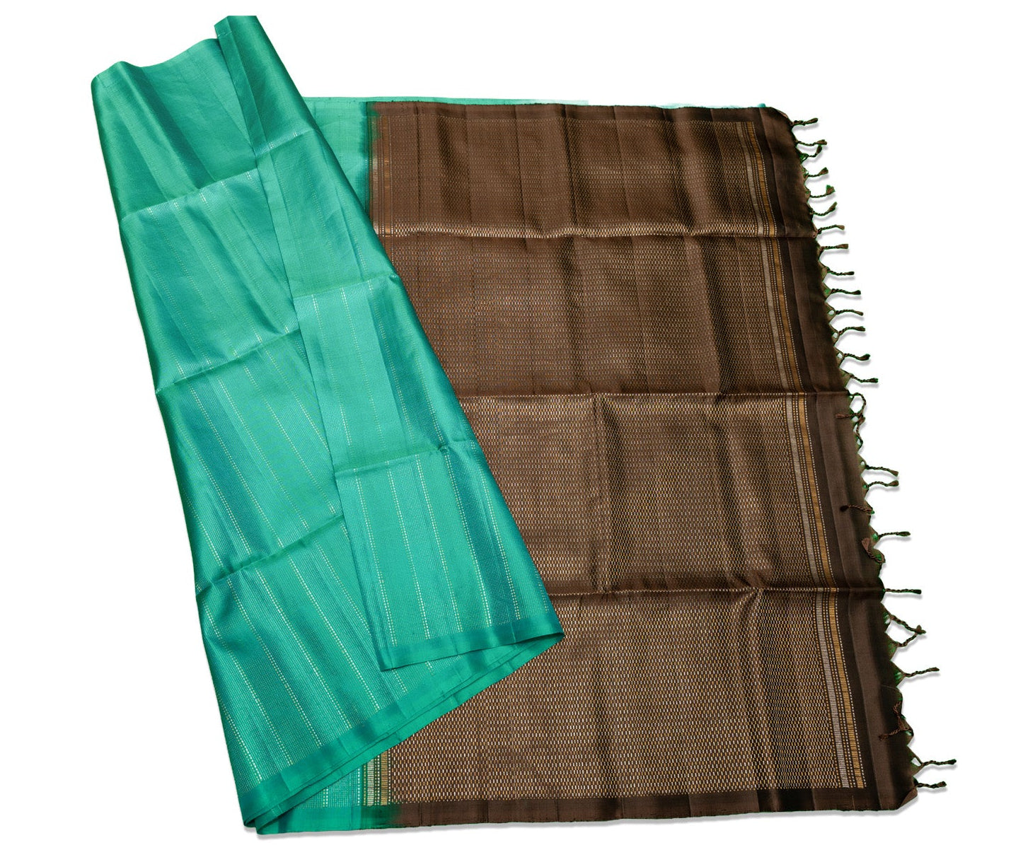 Persian Green Vairaoosi Soft Silk Saree with Coffee Brown Pallu