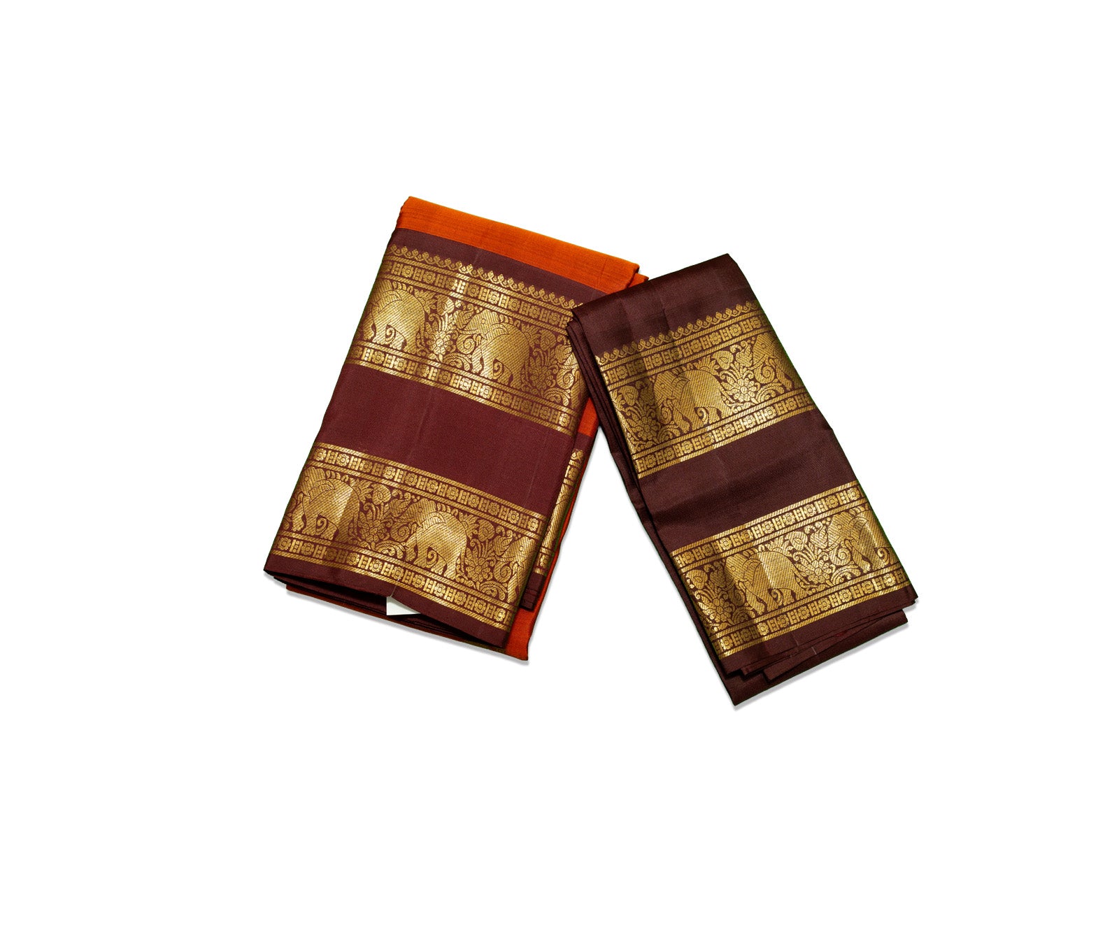 Deep Orange Kanjivaram Saree with wine color border with Elephant Motif