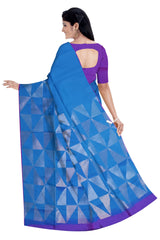 Ink Blue Soft Silk Saree With Silver Patterns