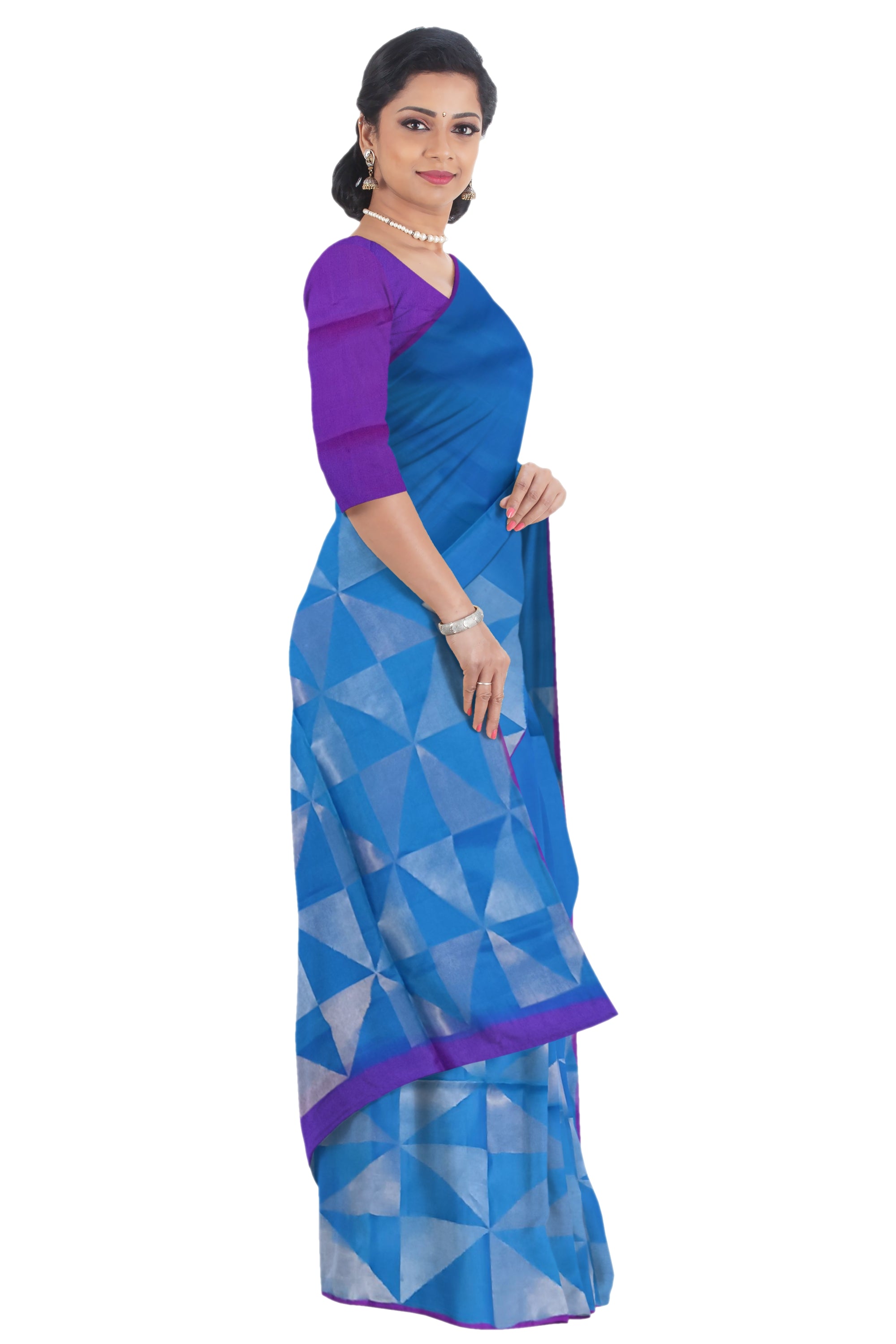 Ink Blue Soft Silk Saree With Silver Patterns