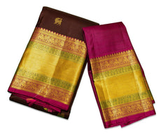 Coffee Brown Kanjivaram Saree with Green & magenta Border