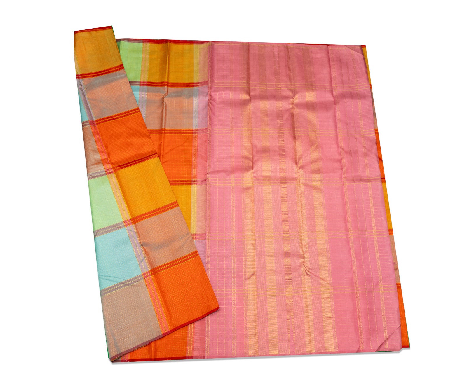 Multicolor Kanjivaram Saree with Rosy Pink Border