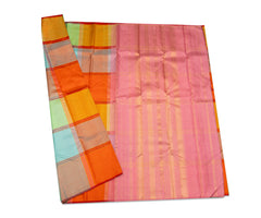 Multicolor Kanjivaram Saree with Rosy Pink Border