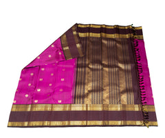 Magenta color Kanjivaram Saree with coffee brown Pallu and Border