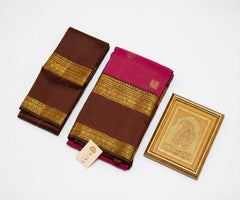 Magenta color Kanjivaram Saree with coffee brown Pallu and Border