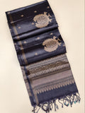 Grey Soft Silk Saree with zari border and pallu