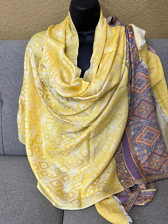 Silk Shawls/Stoles-Purple-limeyellow