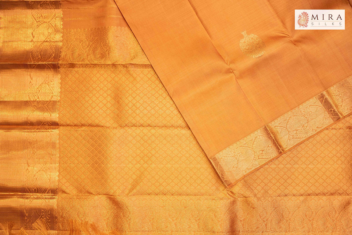 Sandy Brown saree with Copper zari border Kanjivaram Silk Saree