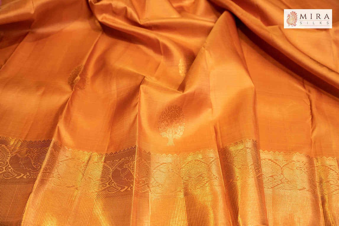 Sandy Brown saree with Copper zari border Kanjivaram Silk Saree