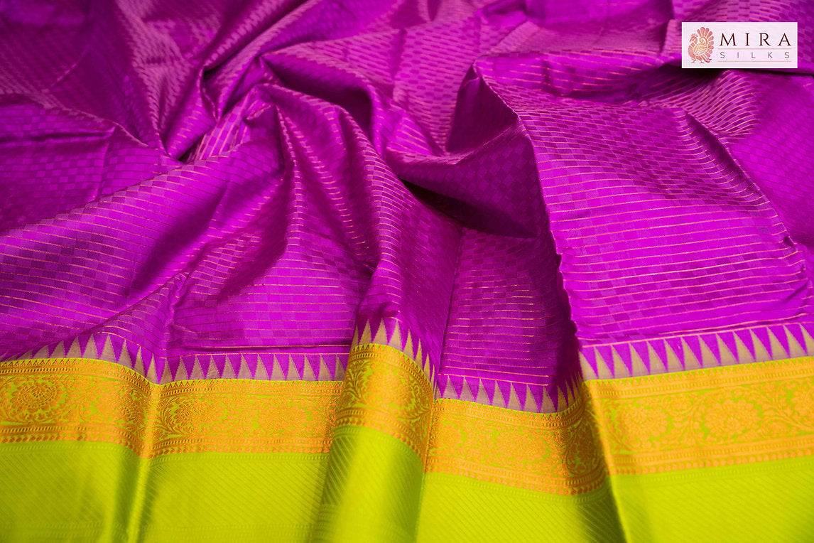 Violet Saree with Green temple Kanjivaram Silk Saree