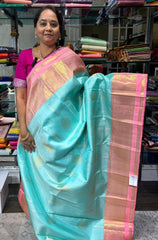 Bluish Green Kanjivaram Saree with Dark Rose Border