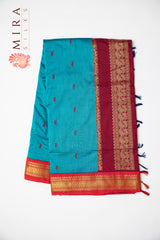 Sky blue with maroon border silk cotton