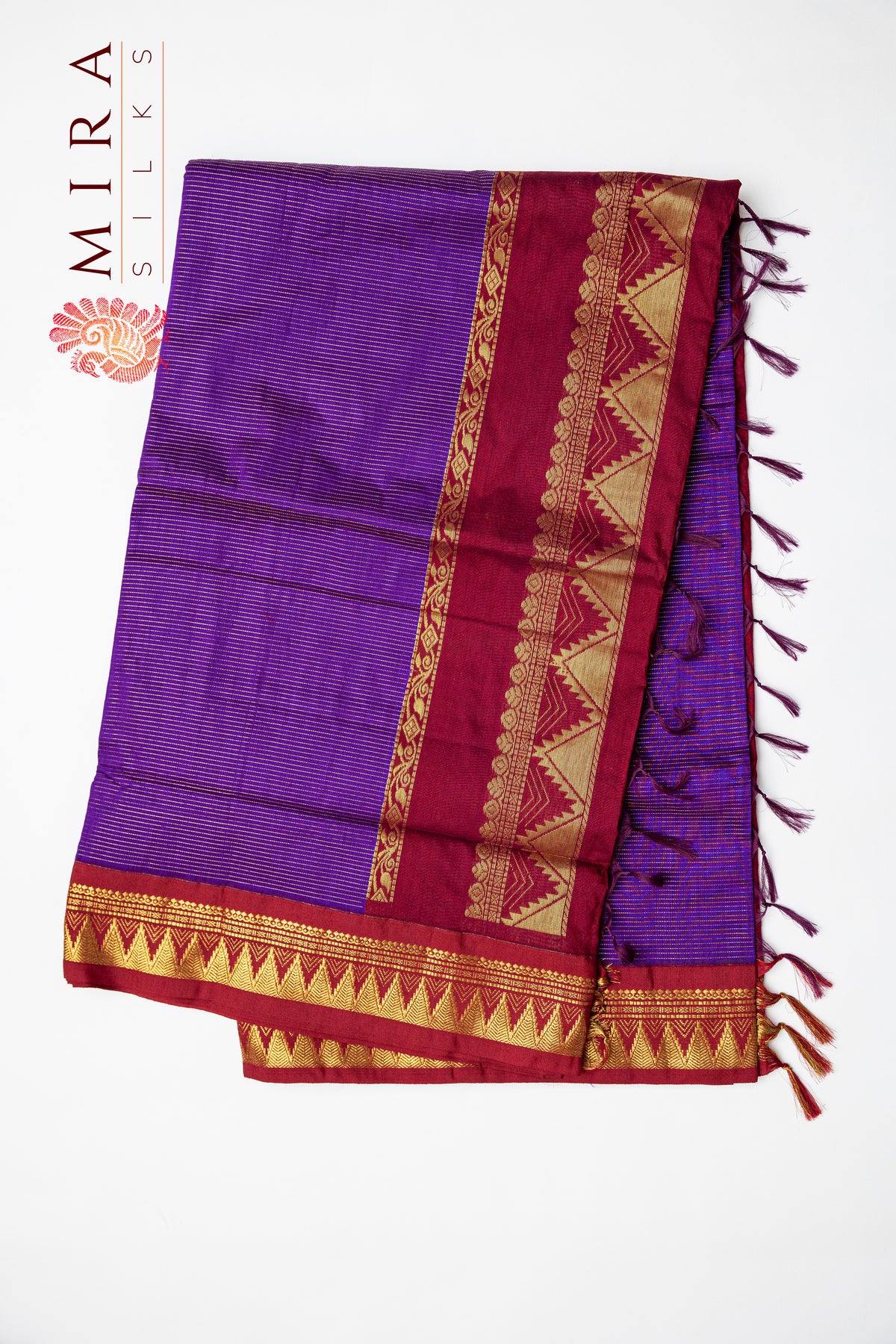 Iris Purple with Wine Red border silk cotton