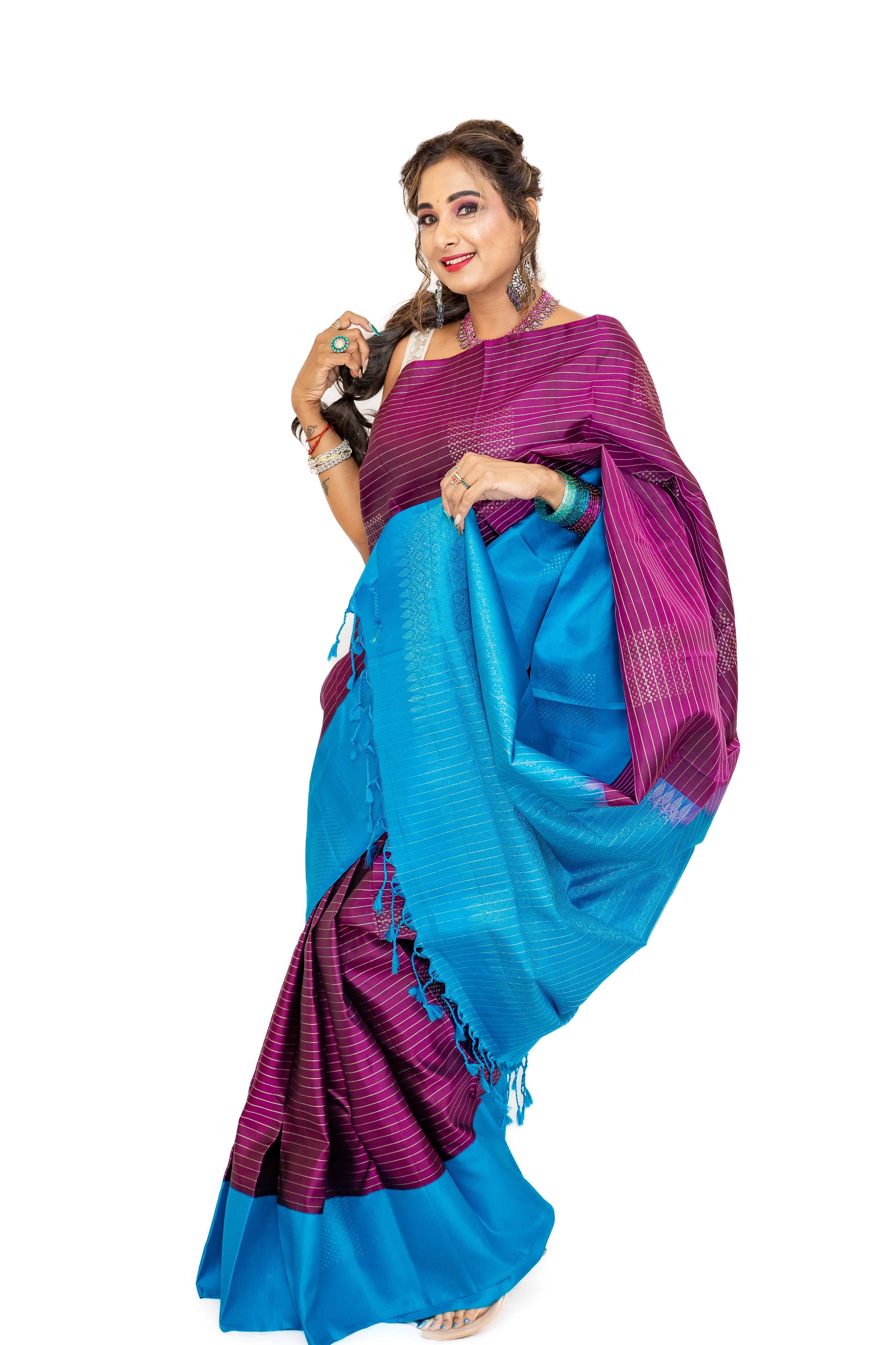 Plum Purple Kanjivaram Saree with Embroided Blouse