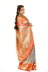 Antique White Tissue Semi Silk Saree with Floral Pattern