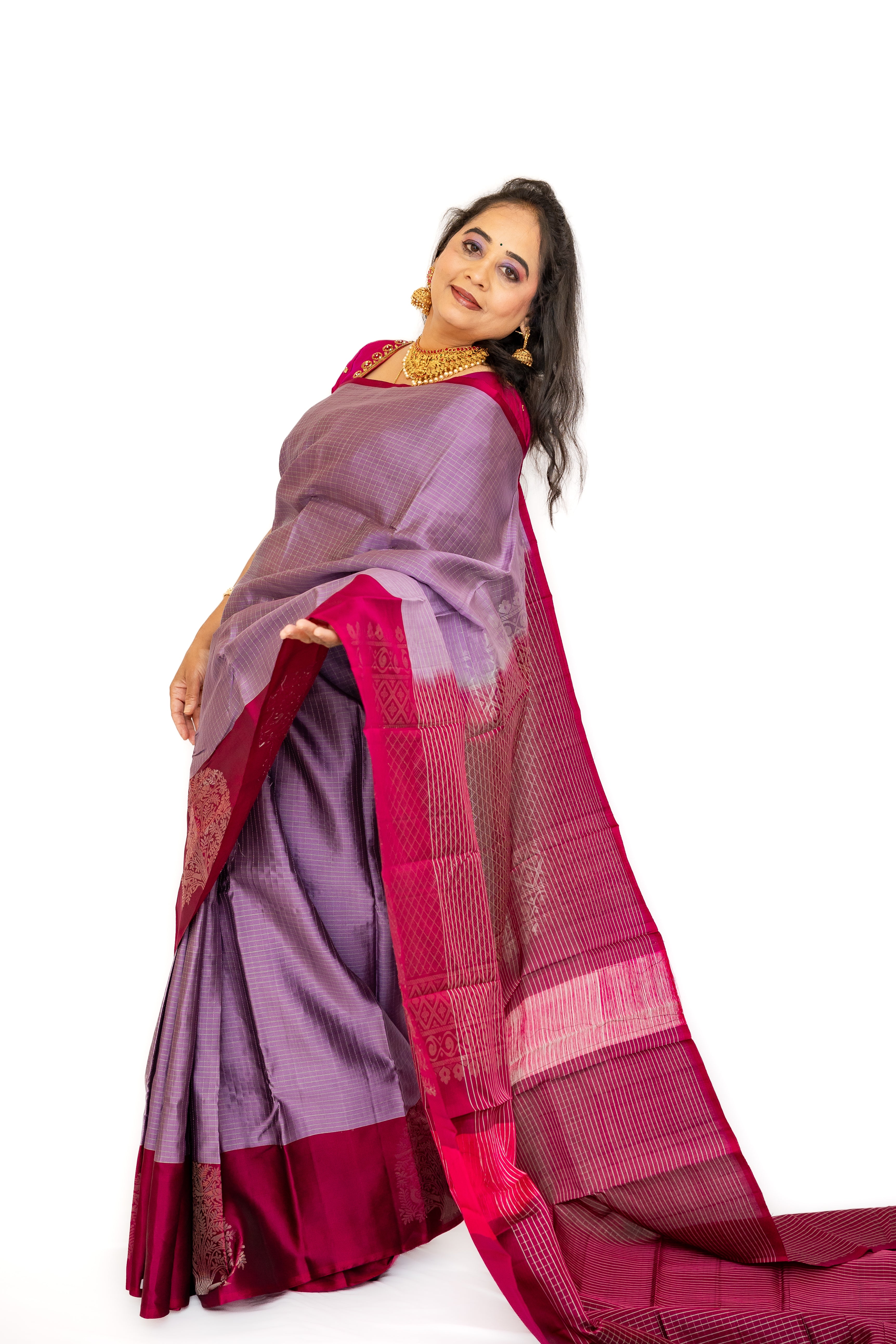 Lavender Soft Silk Saree with Rouge Pallu
