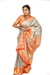 Antique White Tissue Semi Silk Saree with Floral Pattern