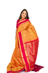 Pumpkin Orange Kanjivaram Saree With Mulberry Zari Pallu