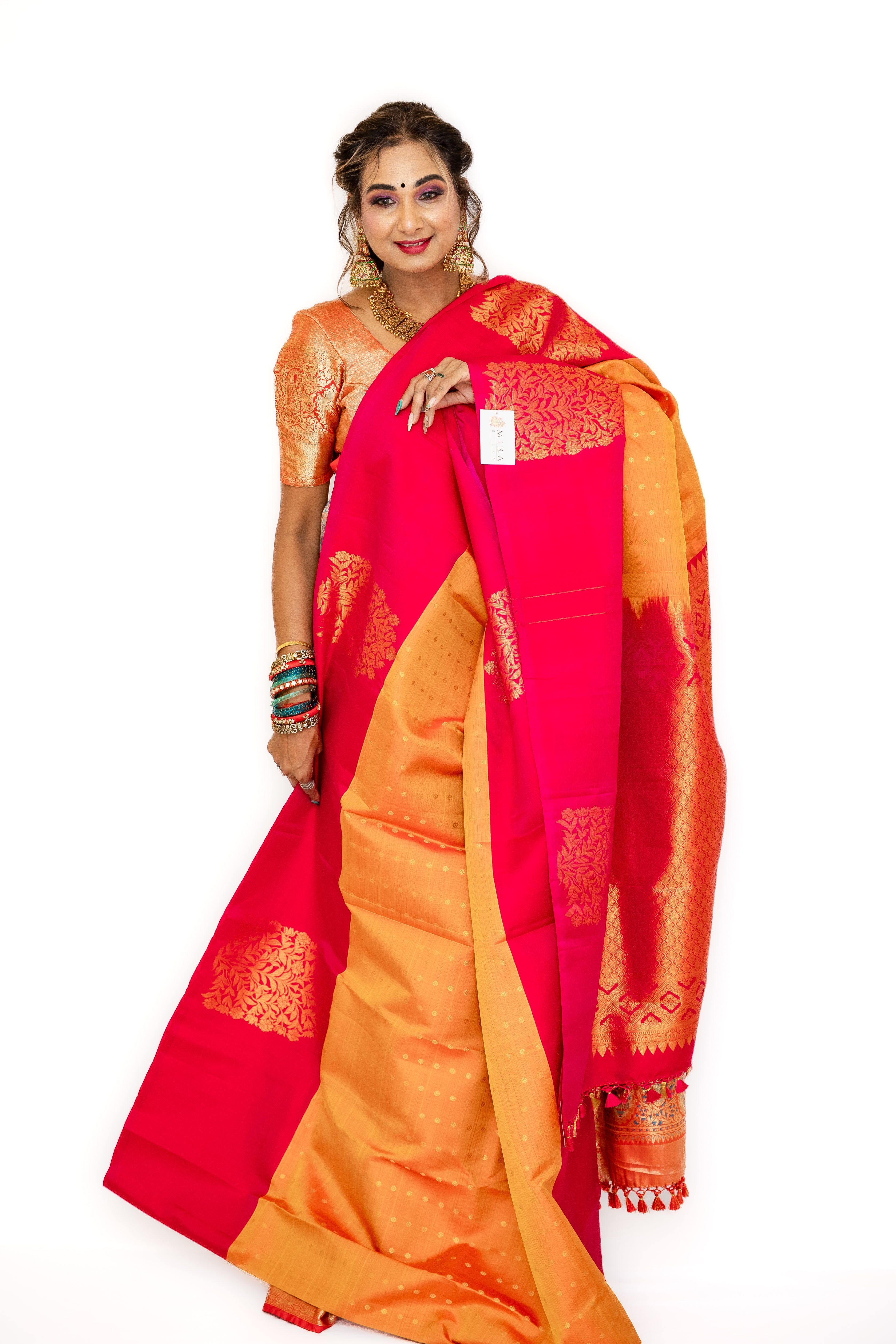 Papaya Orange Kanchi With Red Pallu