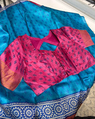 Electric Blue Bengal Tussar Saree with Blouse sz 36
