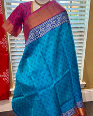 Electric Blue Bengal Tussar Saree with Blouse sz 36