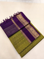 Moss Green Retta Pettu Soft Silk Saree with Purple Pallu