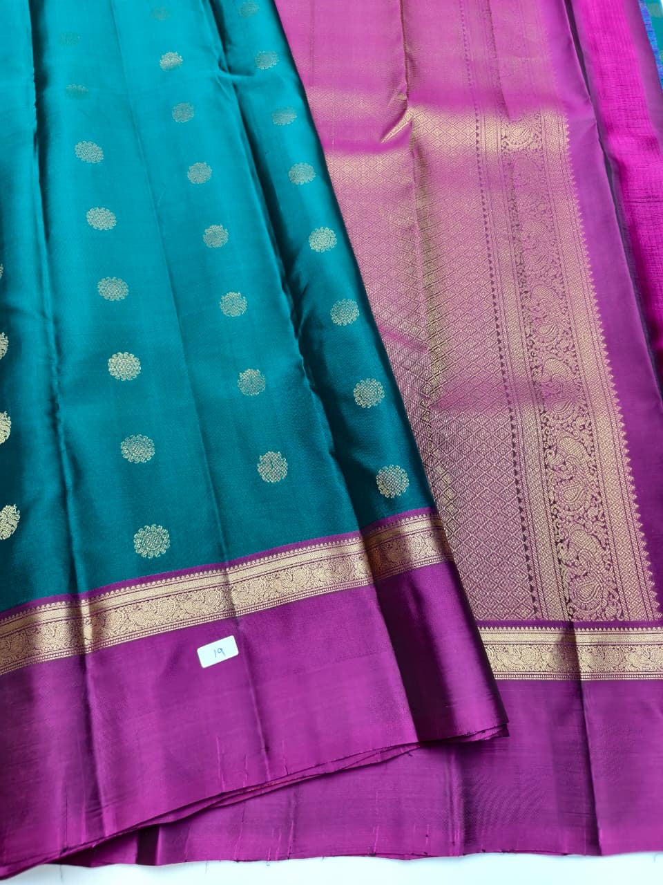 Peacock Green color Soft Silk Saree with Magenta