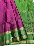 Magenta color Soft Silk Saree with Green border & pallu