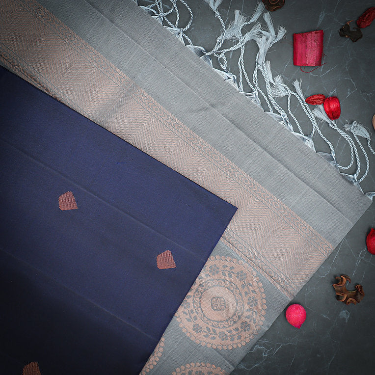 Dark Blue Copper Zari Silk Sari |SILK MARK CERTIFIED