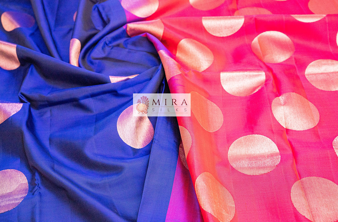 Admiral blue with pink pallu soft silk