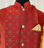 Cream Men's Kurta With Red Jacket - MIRASILKS Cream Men's Kurta With Red Jacket 
