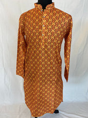 Orange Floral Men's Cotton Kurta