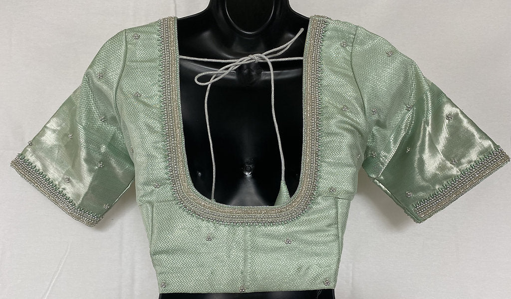 Green Aari silk blouse, Ready-made blouse, Aari work blouse, Green