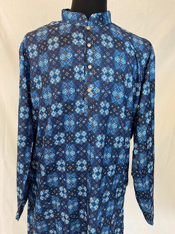 Dark Blue Men's Cotton Kurta