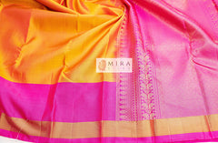 Gold vairaoosi silk sari pink pallu/Mango yellow