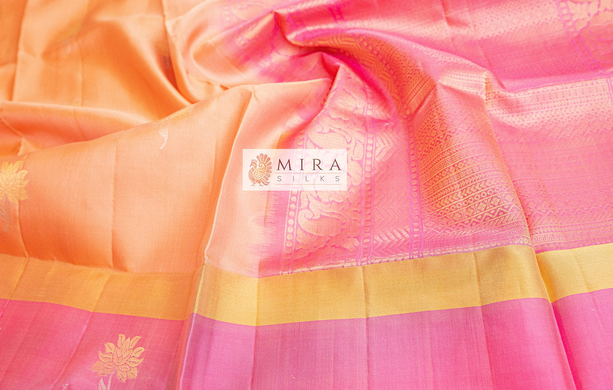 Blushing Apricot peach with pink pallu soft silk