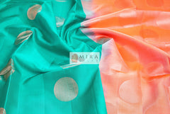 Tiffany blue with orange pallu sift silk