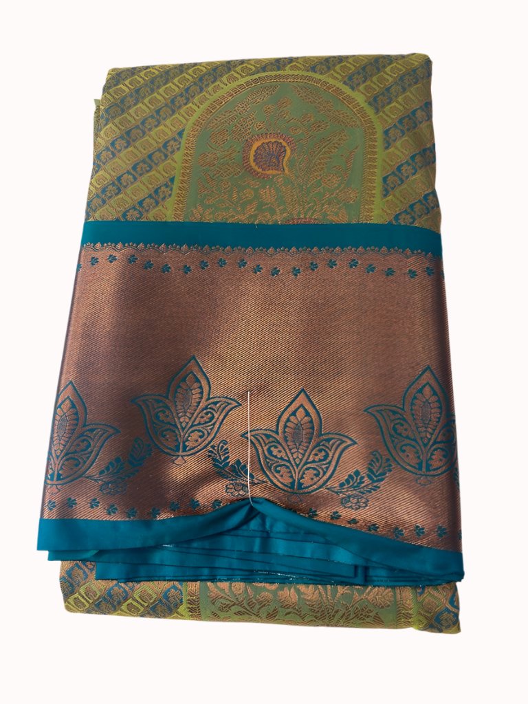 Green and blue color semi silk saree