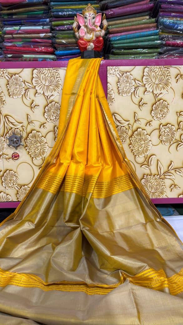 Yellow with Golden pallu Bengal Silk Saree