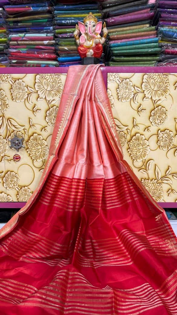 Baby Pink with Dark Pink pallu Bengal Silk Saree