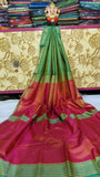 Parrot Green with Pink pallu Bengal Silk Saree