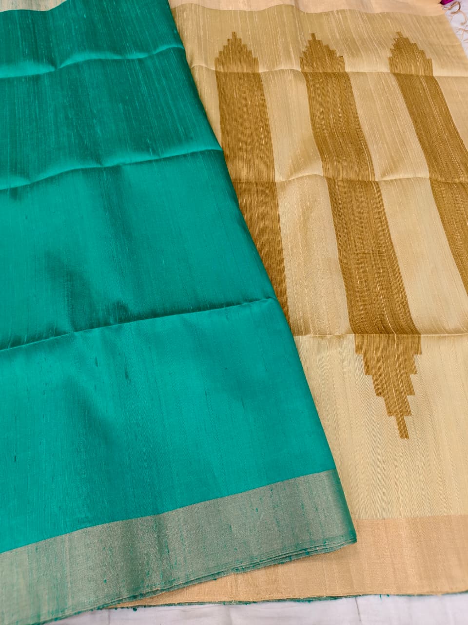 Aquamarine Soft Silk Saree with Sandal Pallu