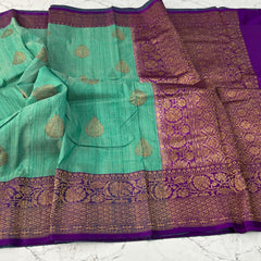 Sea Green with Purple Border Banaras Tussar saree