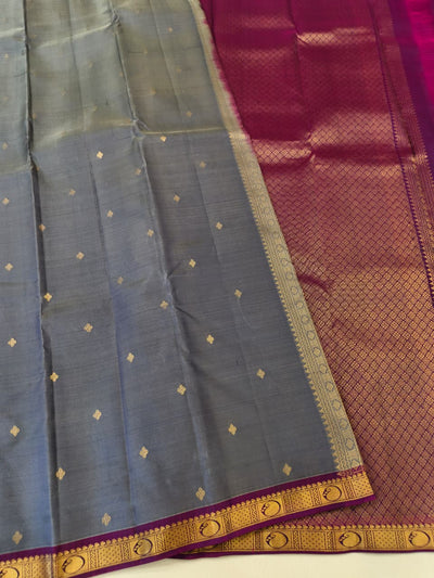Carbon Grey Kanjivaram Saree with Wine Pallu