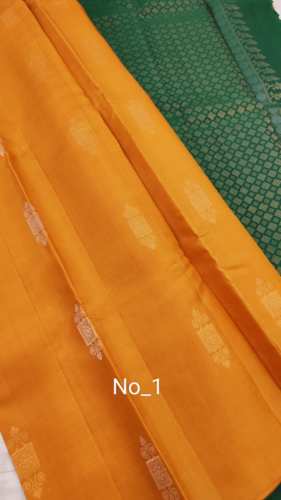 Carrot Orange Soft Silk Saree with Dark Green Pallu
